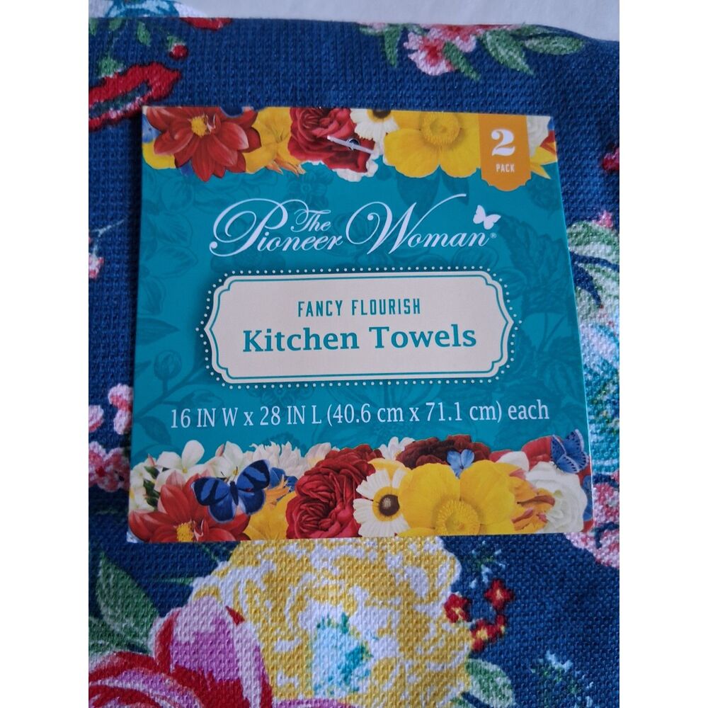 Pioneer Woman Fancy Flourish Kitchen Towels 2 Pack Floral Cotton 16x28 New - Picture 3 of 5